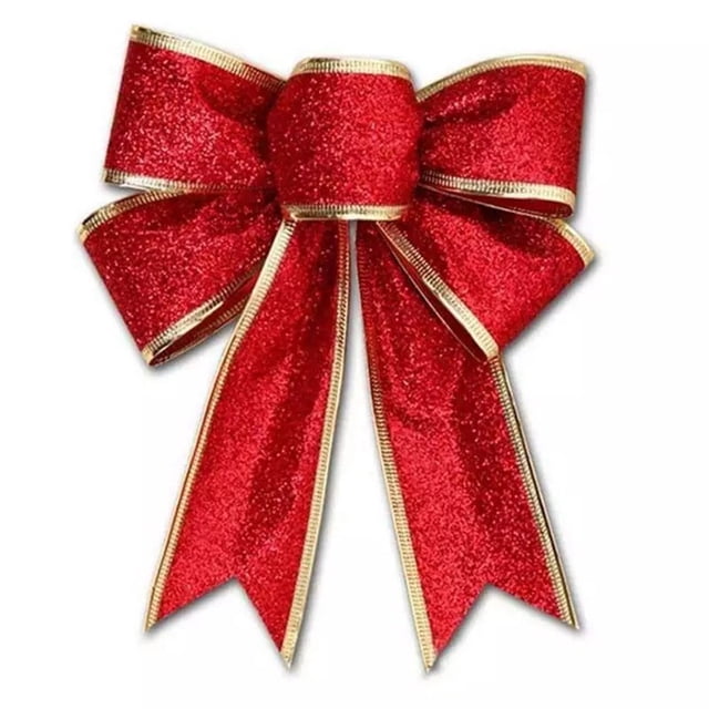 LNGOOR 5 Pcs 25cm Gold Wreath Bows for Christmas Outdoor Decorations Striped Ribbons for Crafts