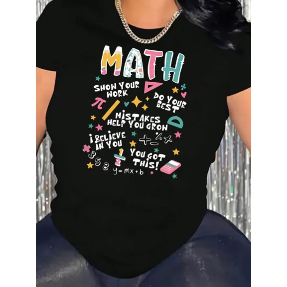 Colorful Math Formula Print Women Teacher Gift Casual Short Sleeve T-Shirt