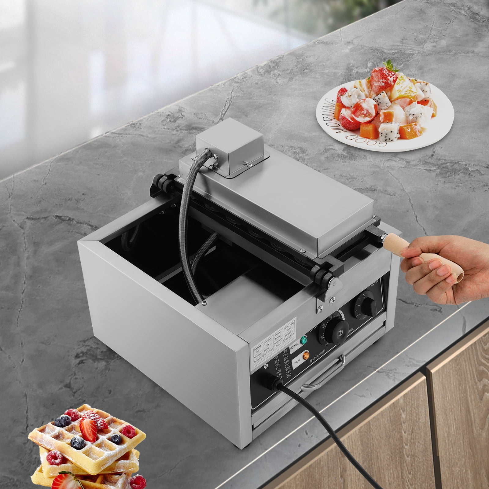 180° Rotating Waffle Maker Machine, 1.8KW High-Power Silver Waffle Maker with 12 Slots, Adjustable Temperature & Timer, Non-Stick Coating