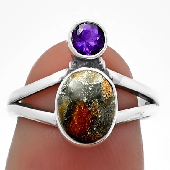 Natural Tabu Jasper & Amethyst 925 Sterling Silver Ring s.6 Jewelry R-1242 SDR209632