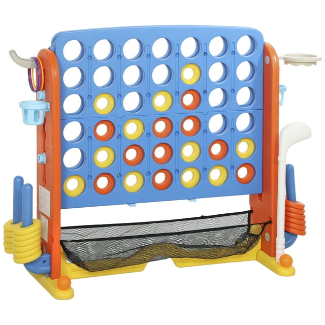 Qaba 4 in 1 Kids Jumbo Connect 4 Game Set with Basketball, Ring Toss, Golf