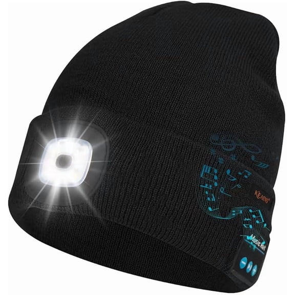 Wrongduck Bluetooth Beanie Hat with Light, Wireless Music Knit Hat with Built-in Headphones & Mic, Rechargeable LED Headlamp Cap Gift for Men and Women