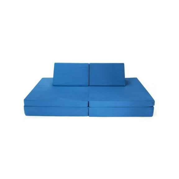 GVN 4-Piece Convertible Kids Couch Set with 2 Folding Mats-Blue, Bedroom Chair for Kids