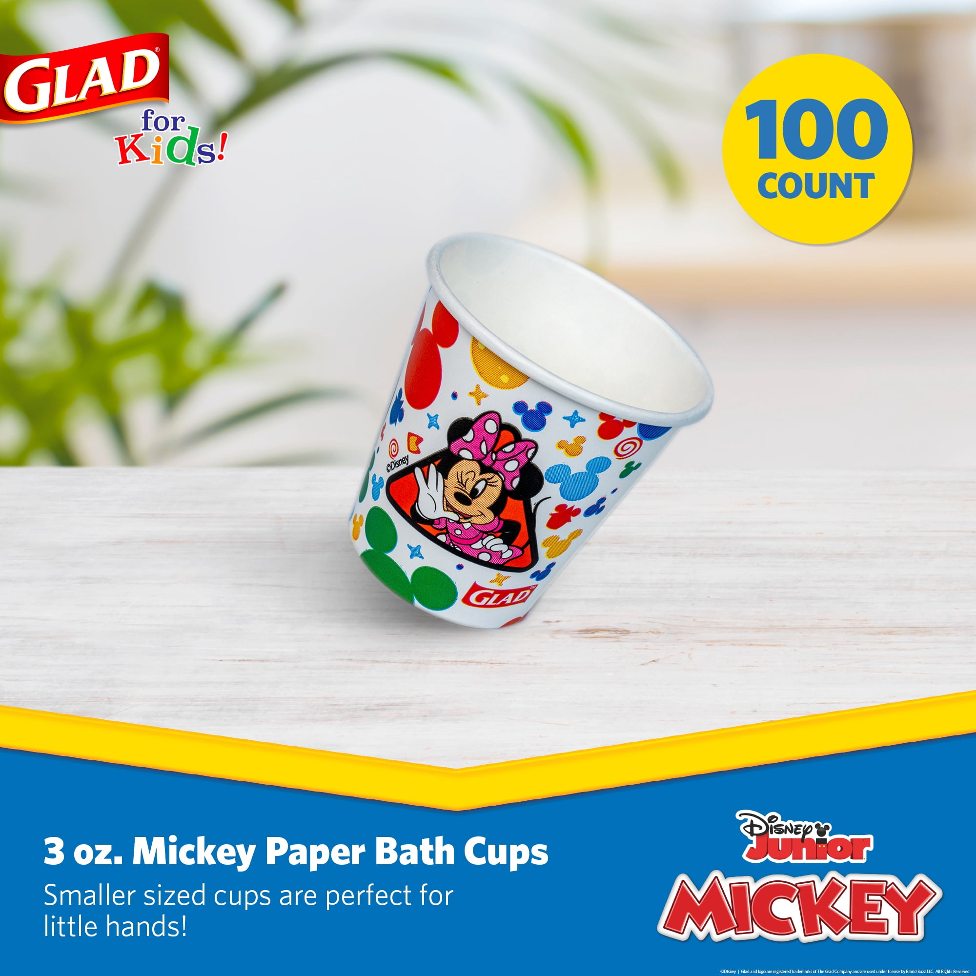 Glad For Kids Disney Mickey and Friends Mini Bath Cups, 3oz, 100 Count