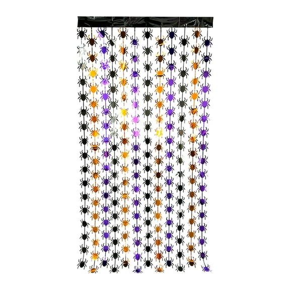 Platic Fringe Curtains, Halloween Pumpkin Shower Curtain Evil Bat Spider Tinsel Rain Curtains Halloween Party Decorations Photo Booth Props Backdrop Streamer for Wall Door Indoor Outdoor Decor
