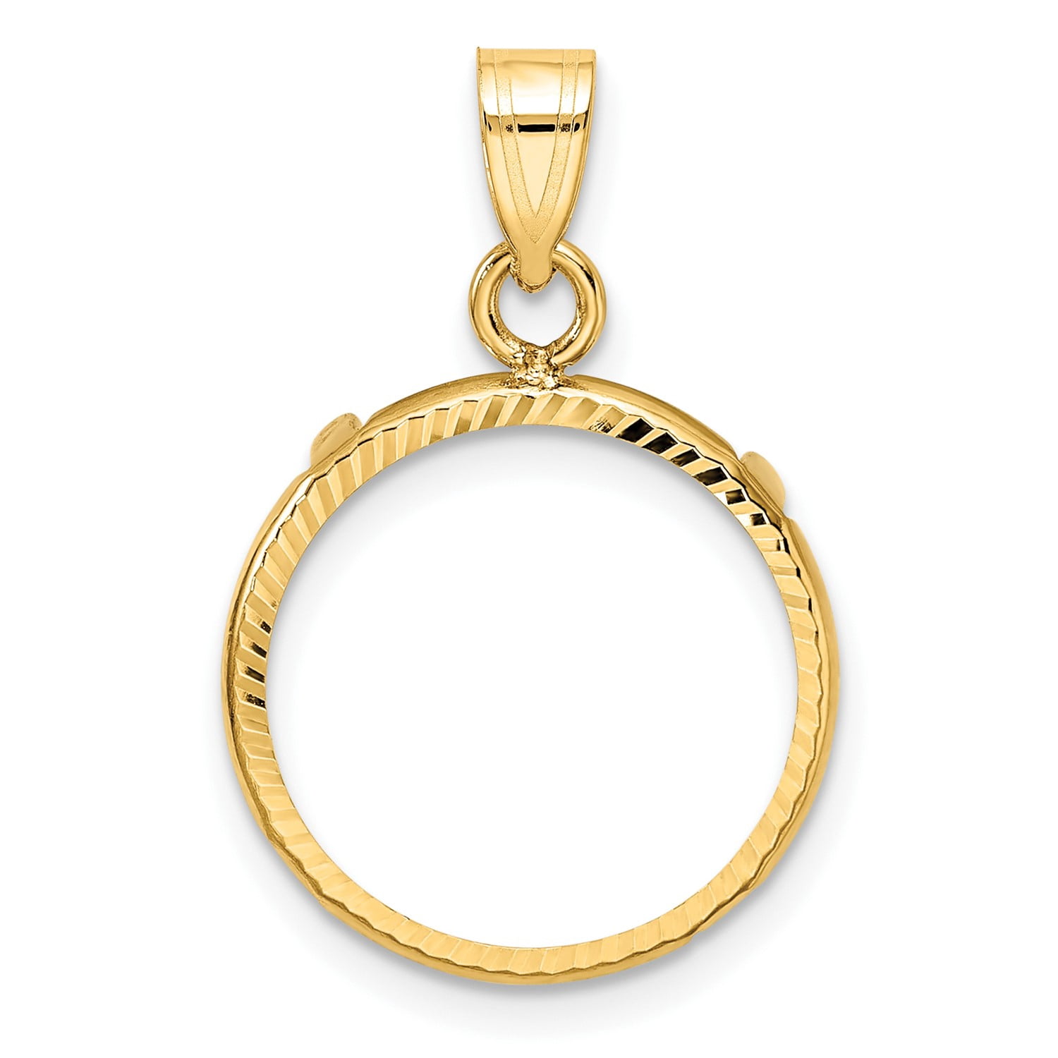 14k Yellow Gold Diamond Cut Prong Setting Coin Bezel Pendant Mounting ...