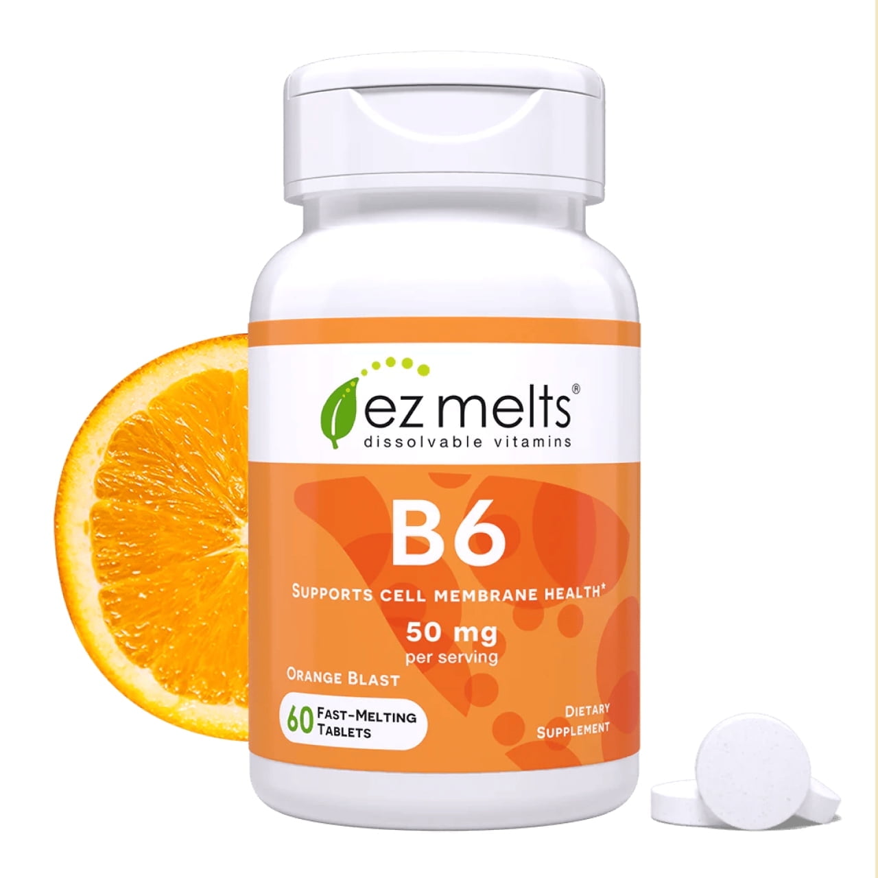 EZ Melts Dissolvable Vitamin B6 50 mg, Sugar-Free, 1-Month Supply - 1 Pack