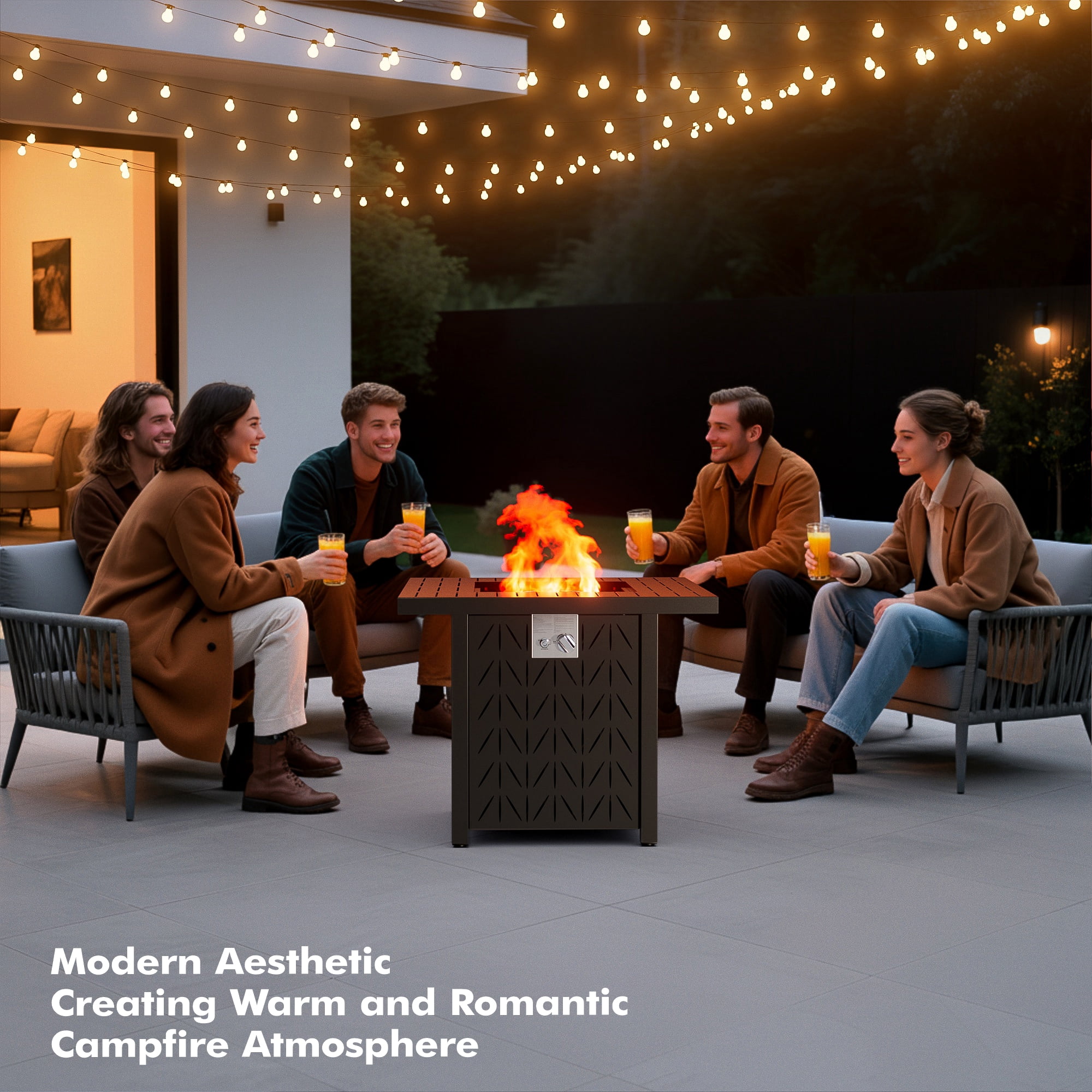 Evita 50000 BTU 30in. Square Propane Fire Pit Table Modern Outdoor Gas Fire Table with Fire Rocks