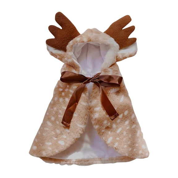 Christmas Reindeer Cape for Dogs with Adjustable Ties, Warm Fawn Spotted Poncho, Cute Elk Antler Cloak for Pet Holiday Photos, Festive Party Wear for Small Medium Pets L
