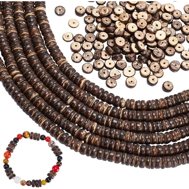 6 hebras, 528 piezas, cuentas Heishi de madera de coco, 8 mm, marrones, planas, redondas, para hacer pulseras, collares, pendientes y bisutería. Orificio: 1 mm.