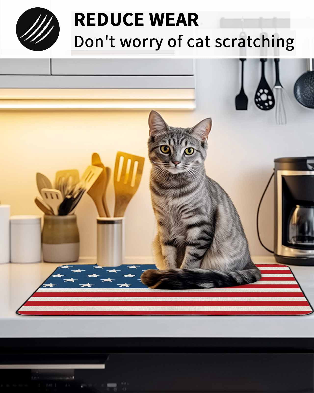 Stove Top Covers for Electric Stove, 4th of July Glass Stovetop Cover Protector, Red Stripes Independence Day Induction Cooktop Protector Oven Mat for Kitchen Countertop 24"x21"