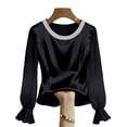 thumbnail image 6 of IUYRTFE Women's Long Sleeve Crew Neck Top Sheer Sleeve Ruffle Cuff Casual Pullover Blouse, 6 of 6