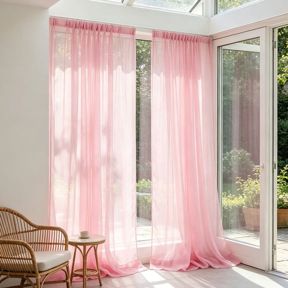 Sheer Curtains Light Filtering Soft Airy Voile Rod Pocket Sheer Window Drapes For Bedroom Living Room,Pink
