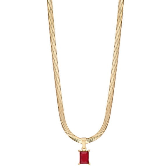 Ruby Stone Herringbone Chain Necklace In 18K Gold Plated Stainless Steel