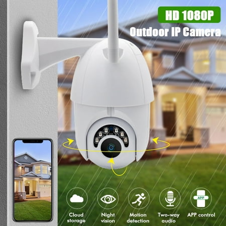 Smart Indoor Outdoor Wireless Vandal-Proof IP PTZ Camera, HD 1080P WiFi Pan Tilt Zoom Security Camera with IP66 Weatherproof SD Card Slot Night Vision Work for IOS, Android or