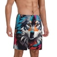 thumbnail image 2 of Logiee Tie-Dye Wolf Head Print Men's Pajama Shorts with Drawstring & Pockets,Sleep Shorts for Men,Sleepwear Bottoms,Elastic Waistband Loungewear-3X-Large, 2 of 6