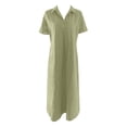 thumbnail image 4 of OSOLU Women Comfortable New Casual Solid Color Button Mid-Length Short Sleeve Loose Shirt Casual Dress Stylish Sundress Dresses For Women 2025 Elegant Classy, 4 of 4