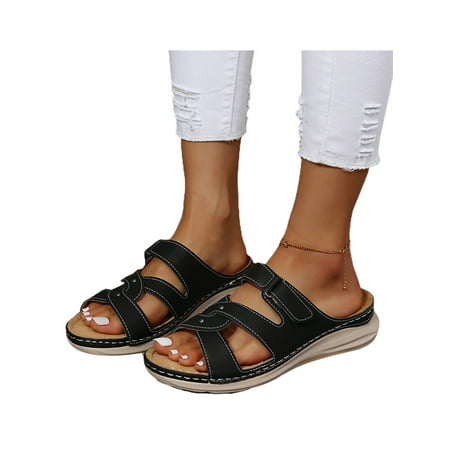 

WEARELLAS Women s Open Toe Slide Sandals Slip On Slippers Casual Wedge Sandals Summer Beach Walking Shoes