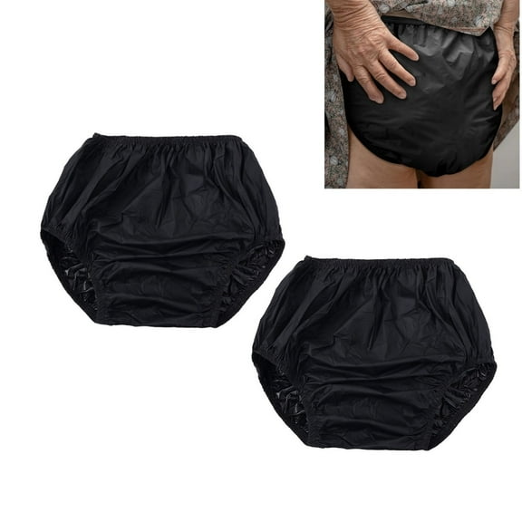 2Pack of Adult Diaper Cover,Lightweight Unisex Ruffle Diaper Cover,Yahome Plastic Incontinence Waterproof Pants for Home(Large,Black)