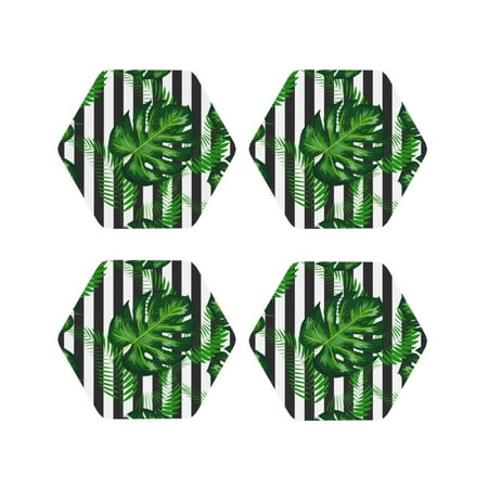 

Tideii Palm Greenery for Leather Coasters 4 Pieces Anti-fouling and Anti-scalding Decorative Coasters Suitable for Restaurants Kitchens Coffee Shops-Hexagon