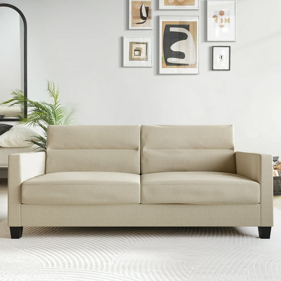 Castle Place Contemporary Linen Upholstered Sofa, Beige