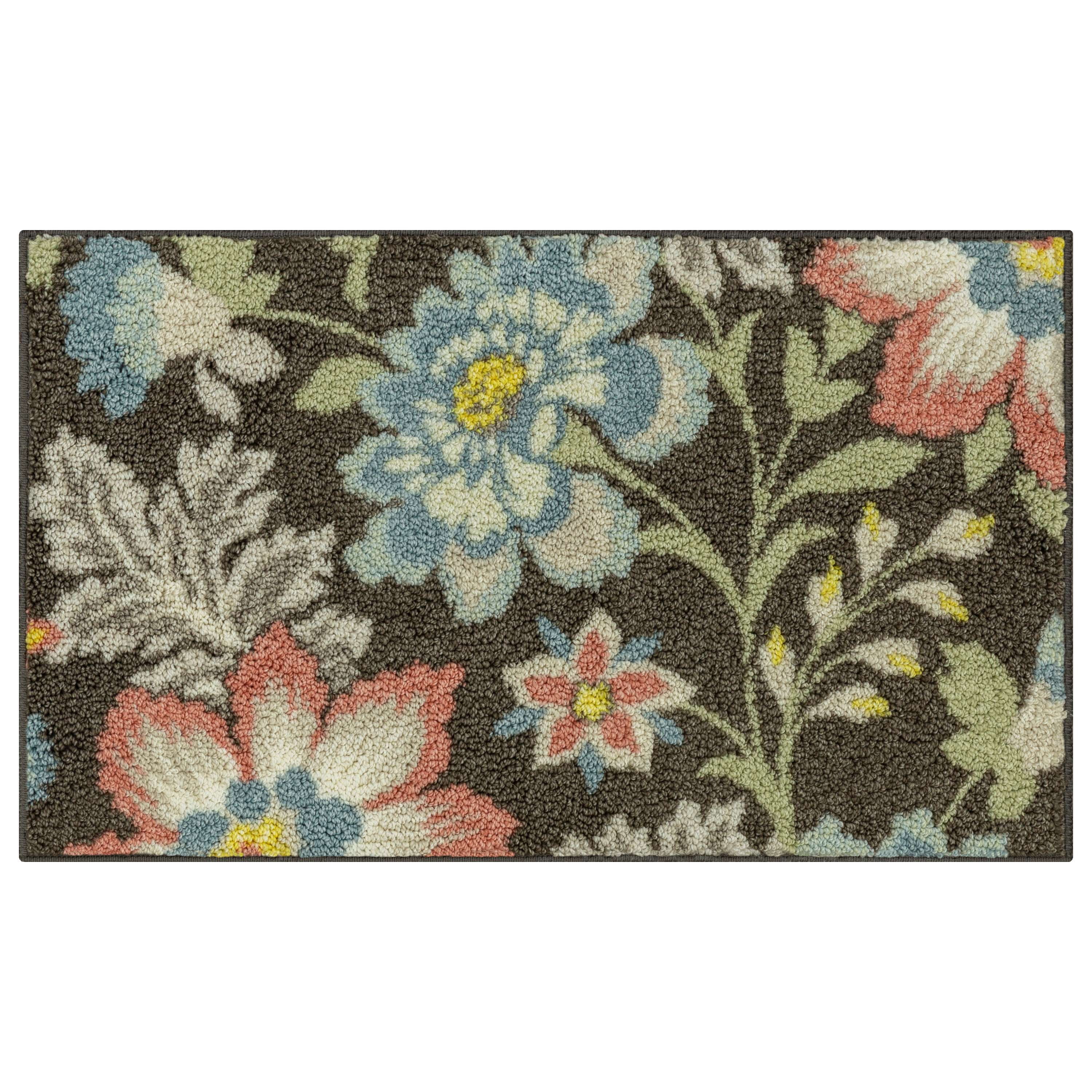 (2 pack) Mainstays Farmhouse Oversized Floral Gray Multicolor Indoor Accent Rug, 1'8"x2'10"