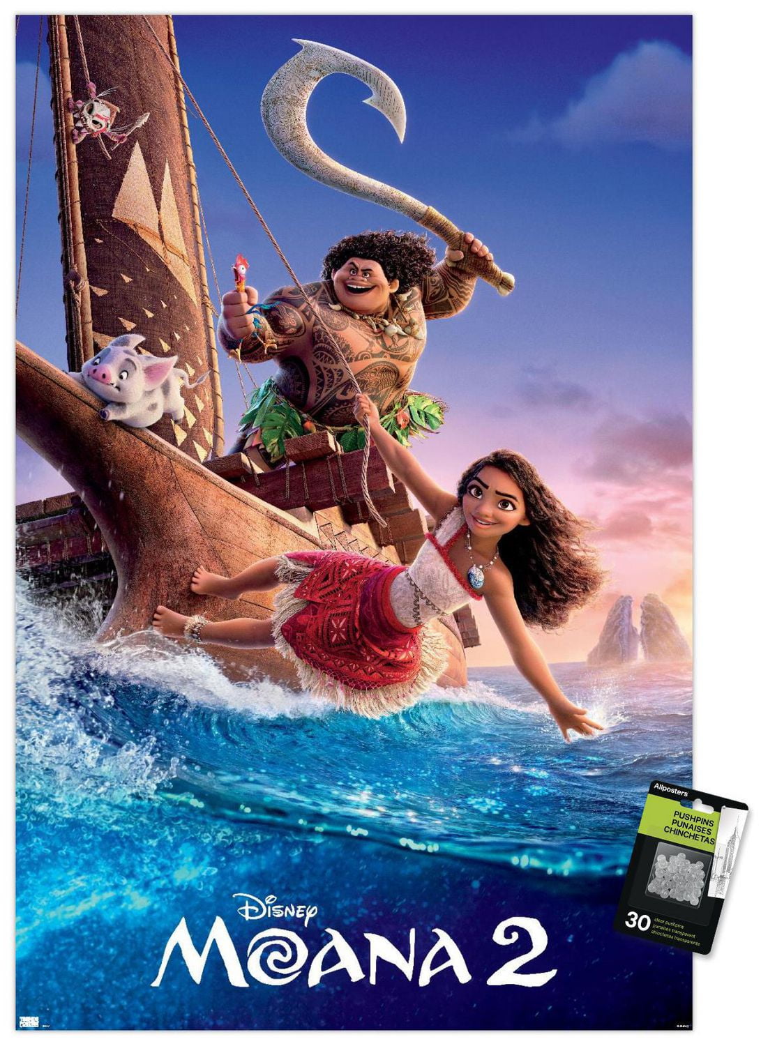 Disney Moana 2 - One Sheet Wall Poster, 22.375" x 34" Framed