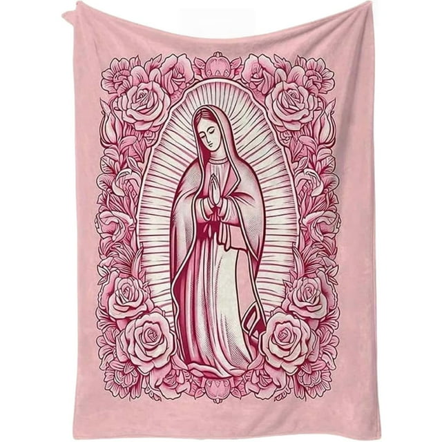Cozy Mary Blanket Soft Floral Print Blanket Warm Flannel Prayer Throw For Mom Grandma Birthday Throw Blankets Full Size Blankets for Bed up Throw Blanket Bohemian Throw Blankets for Bed Pot Blanket
