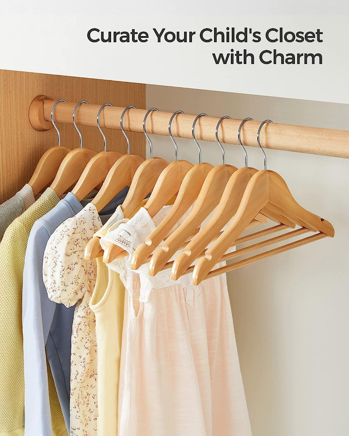 20 Pack Kids Wooden Hangers Baby Hangers Children's Coat Hangers with Pants Bar Natural and Silver