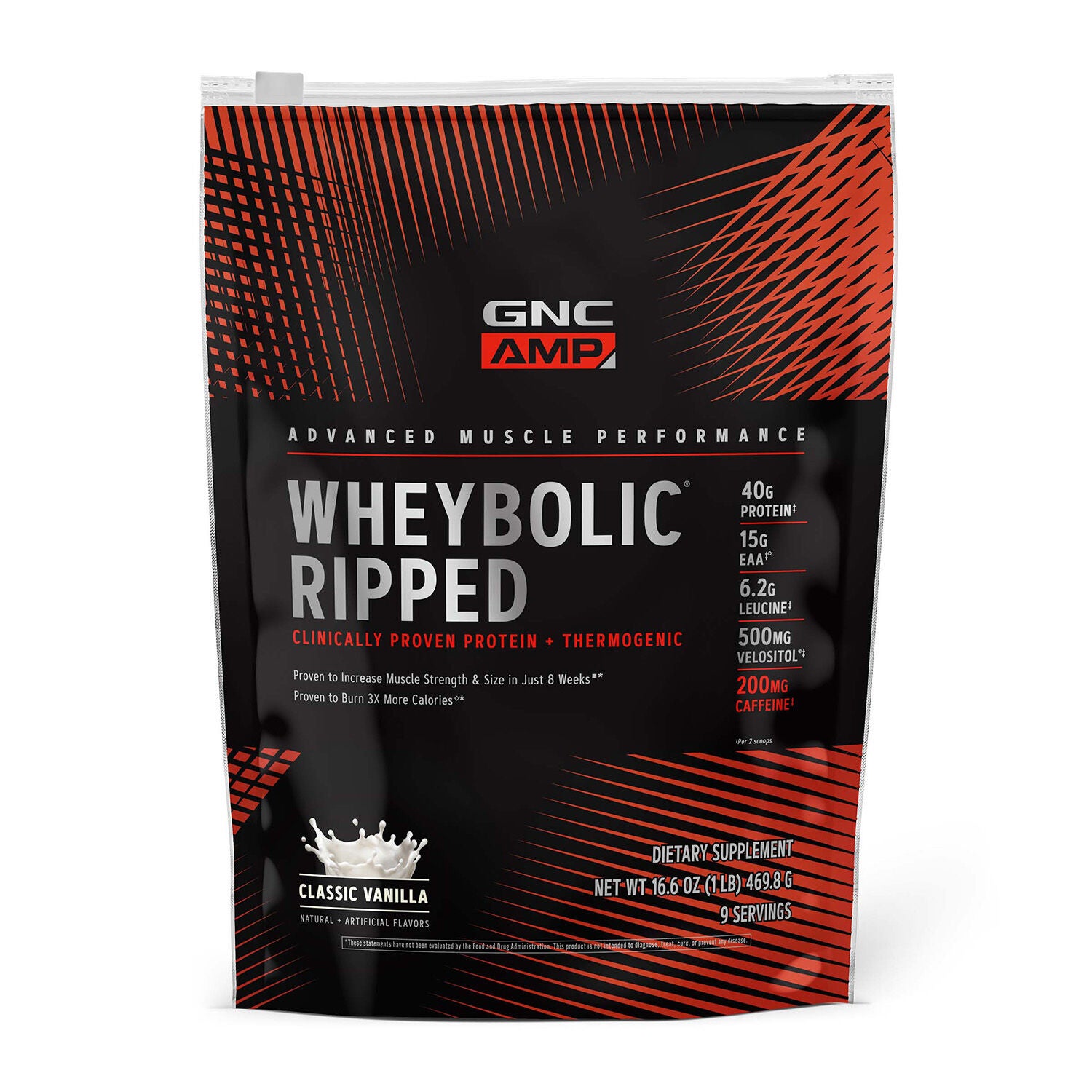 GNC AMP Wheybolic Ripped Clinically Proven Protein Powder & Thermogenic Protein Supplement, Classic Vanilla, Increases Muscle Strength & Size, Calorie Burn, Energy & Endurance, Caffeine, 40g Protein,