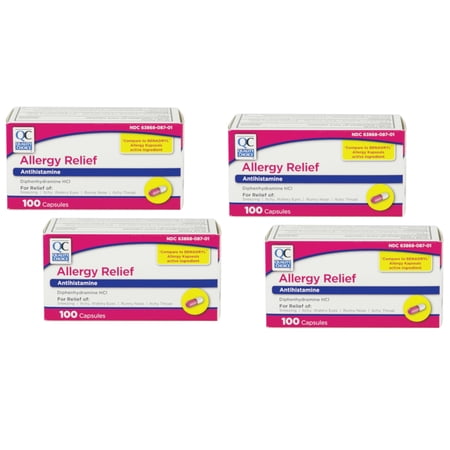 4 Pack Quality Choice Allergy Relief Antihistamine Medicine 100 Capsules Each
