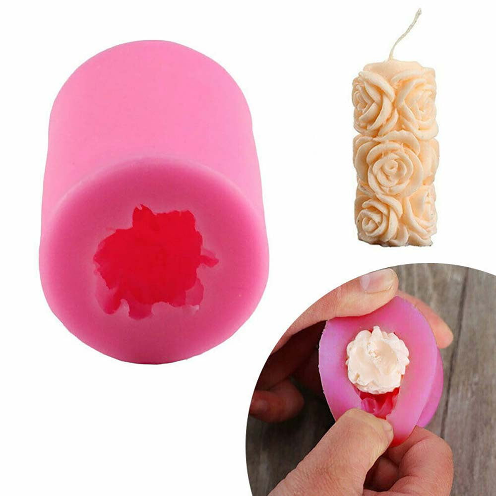 3D Cylindrical Rose Candle Mould DIY Mold Wedding Cake Decorating Silicone Mould 