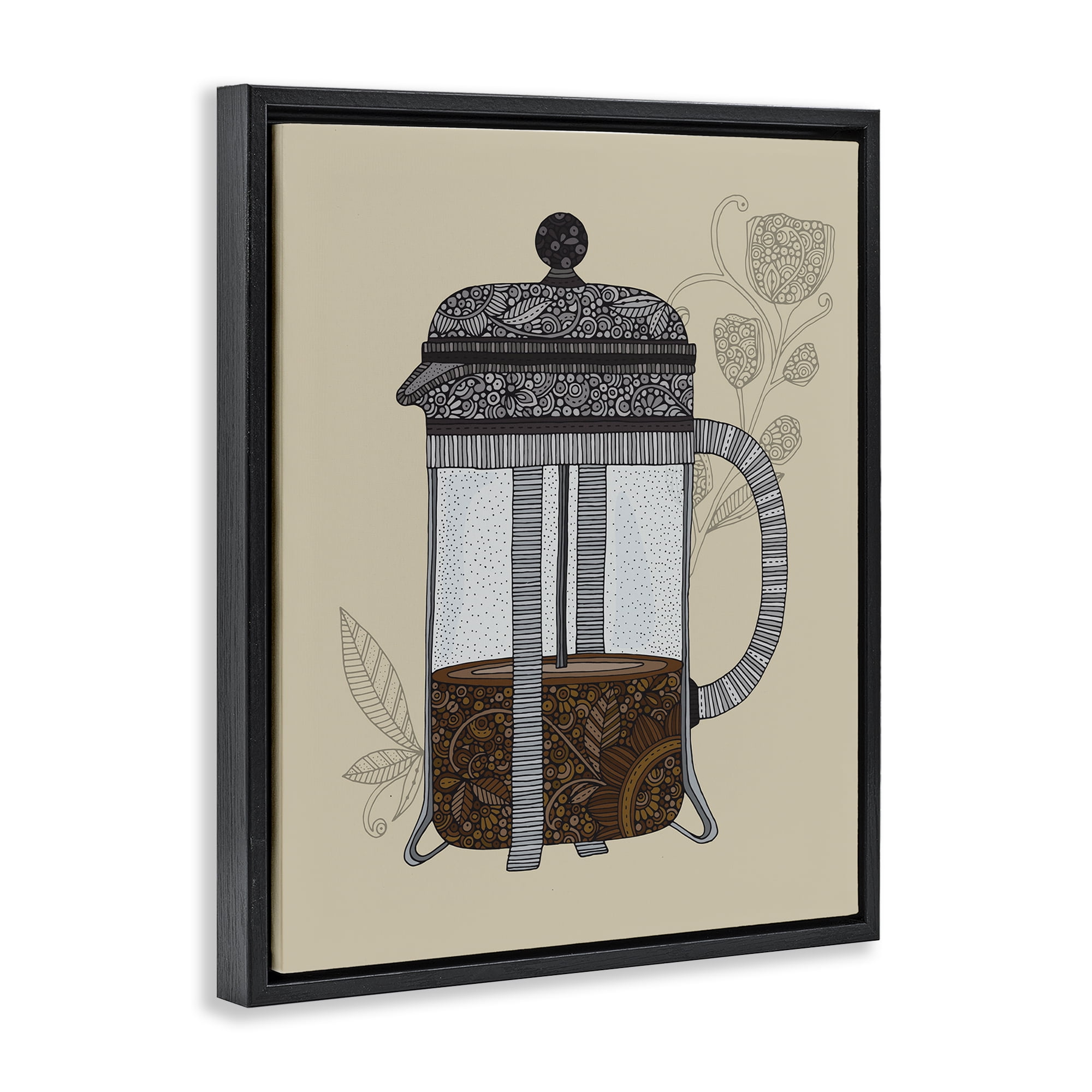 Stupell Industries French Press Coffee Food & Beverage Painting Black Floater Framed Art Print Wall Art, 17 x 21