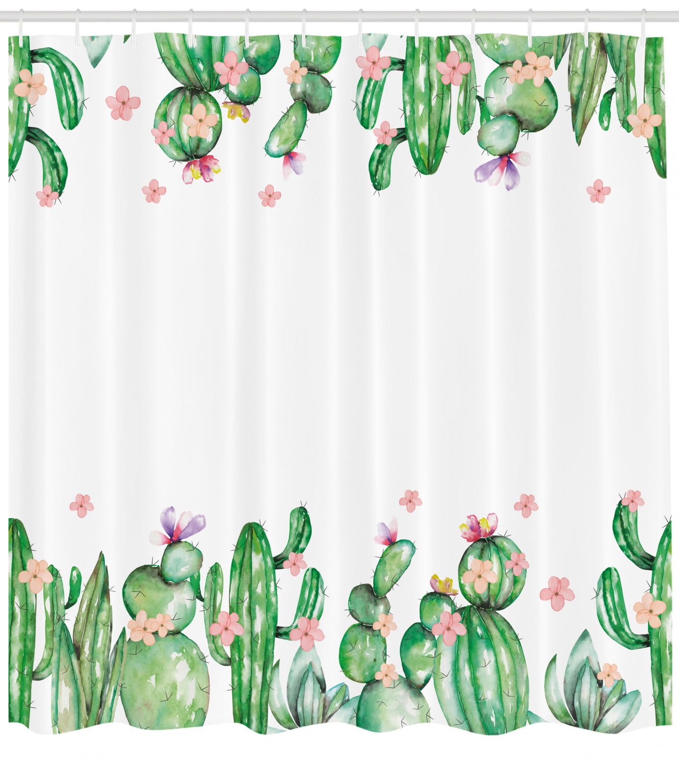 Cactus Shower Curtain, Mexico Style Romantic Tender Blossoms and Barren ...