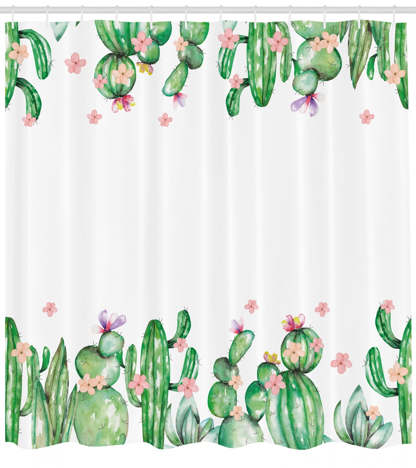 Cactus Shower Curtain, Mexico Style Romantic Tender Blossoms and Barren