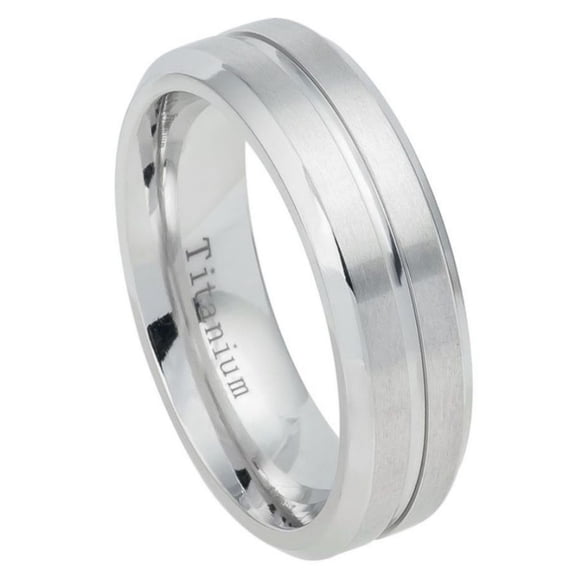 7mm Titanium Band White IP Plated Titanium Ring Domed Brushed Center Stepped Edge Wedding Band Ring Men Or Ladies
