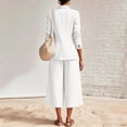 thumbnail image 5 of ZQUUVOU Two Piece Outfit Set for Women Linen V Neck Long Sleeve Button Blazer Shirt Wide Leg Cropped Pants Dress Casual Outfits White, 5 of 9
