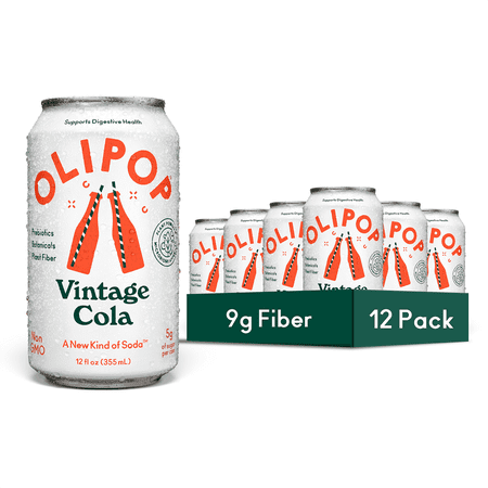 Olipop Prebiotic Soda Pop, Vintage Cola, High Fiber, 12 fl oz 12 Pack