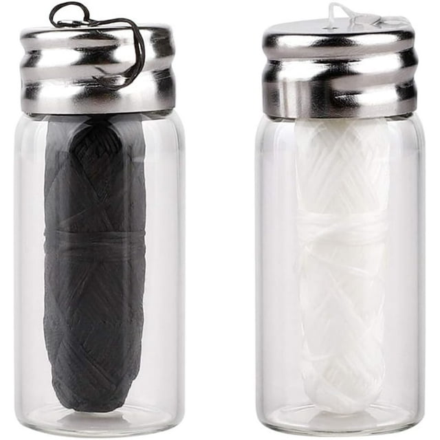 HAHADAXA Biodegradable Dental Floss, Eco Friendly Bamboo Charcoal Dental Floss with Refillable Glass Container Organic Natural and Compostable Teeth Silk Spool Waxed With Candelilla Wax