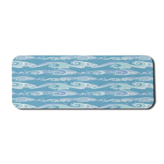 Nautical Computer Mouse Pad, Horizontally Arranged Sea Waves Splashes, Rectangle Non-Slip Rubber Mousepad Large, 31" x 12" Gaming Size, Sea Blue Pale Teal, by Ambesonne