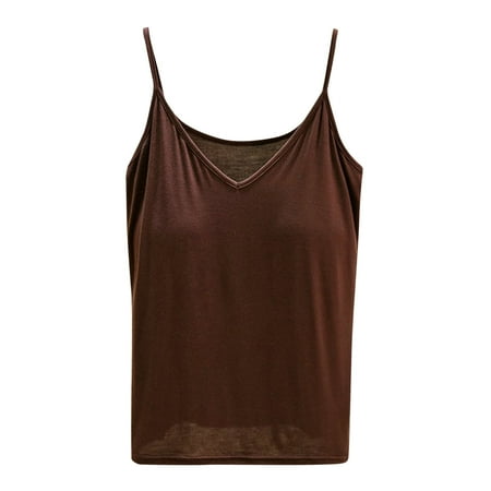 UYISJ Womens Tank Tops with Built in Bra Scoop Neck Sleeveless Shirts Ruched Front Spaghetti Solid Color Padded Basic Camisoles