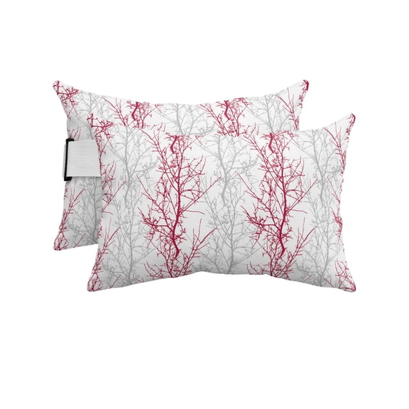 Pack of 2 Outdoor Lumbar Pillow Covers 12x20 Inch, Red Grey Branch Waterproof Throw Pillow Covers Set, Spring Summer Pastoral Botanical Indoor&Outdoor Decorative Cushion Cases for Patio Porch Car