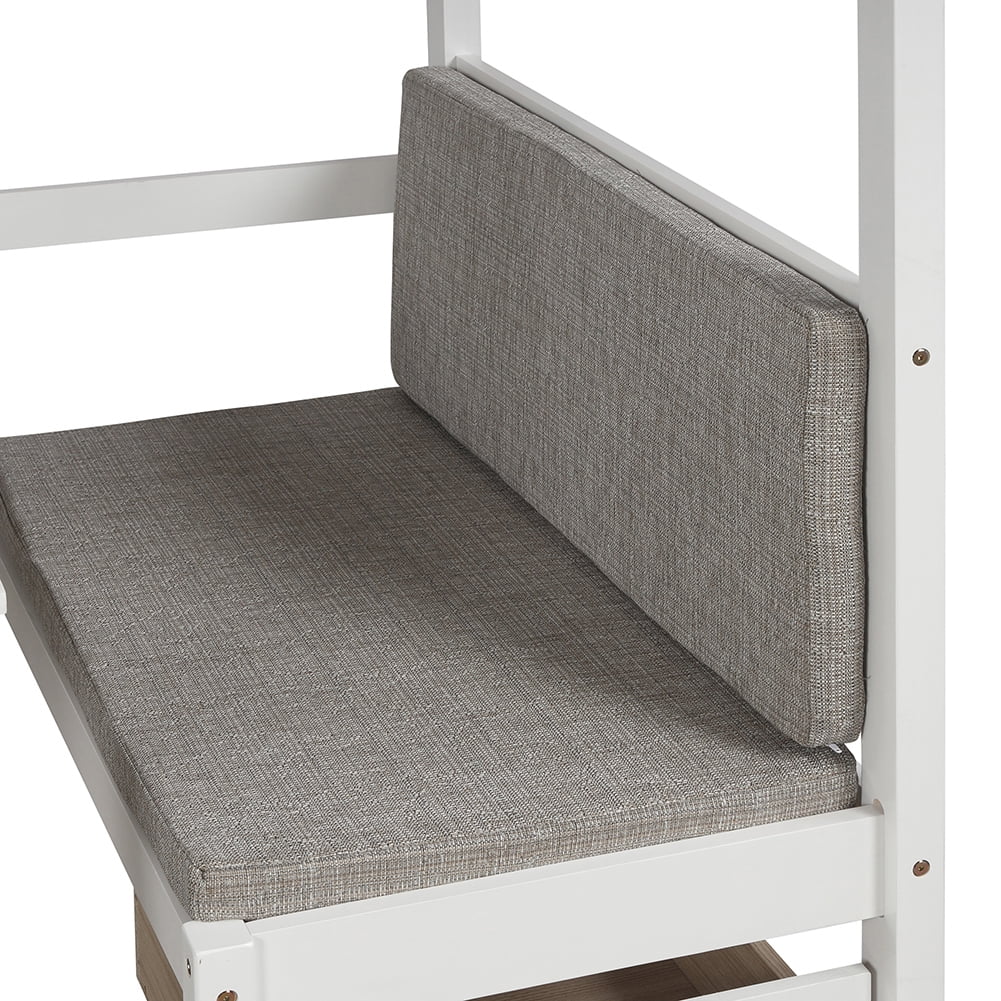 Kadyn Functional Loft Bed with Cushion, Turn into Upper Bed and Down Desk, Twin Size, White Kadyn Functional Loft Bed with Cushion, Turn into Upper Bed and Down Desk, Twin Size, White