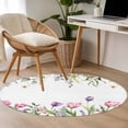 thumbnail image 4 of Pink Tulips Round Area Rug 3Ft Washable Small Circle Rugs for Kitchen Entryway, Spring Floral Green Eucalyptus Leaves Non-Slip Carpet Floor Mats Indoor Outdoor Carpet Runner Aesthetic Home Decor, 4 of 8