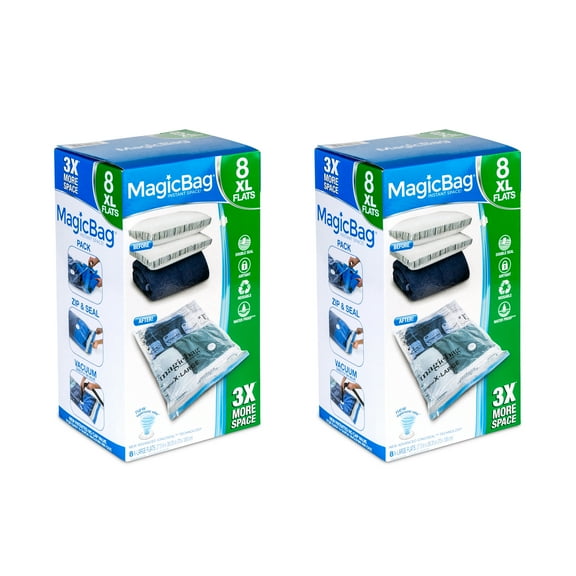MagicBag™ By Smart Design Vacuum Sealed Closet Organizer, Extra-Large Flat Double Zipper Airtight Seal, 16 Pack