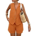 thumbnail image 1 of Conjunto de 2 Piezas PRETTYGARDEN Chaleco sin Mangas y Shorts Marrón Naranja Talla L, 1 of 8