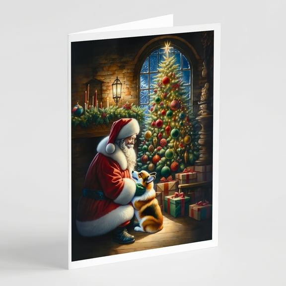 Corgi and Santa Claus Greeting Cards Pack of 8 7 in x 5 in