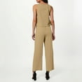 thumbnail image 3 of Conjunto de dos piezas de lino de color liso para mujer: top corto sin mangas con botones y pantalones de pierna ancha, tejido transpirable para el verano, 3 of 8