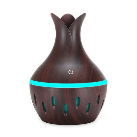 

130ml LED Essential Oil Diffuser Humidifier Aromatherapy Wood Grain Vase Aroma