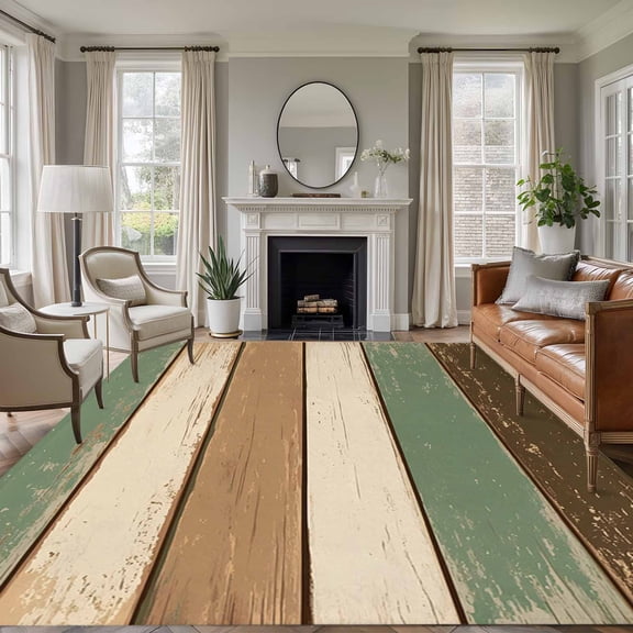 5'x8' Area Rugs, Farmhouse Sage Green Brown Indoor Outdoor Area Rug for Living Room Bedroom, Country Vintage Wooden Washable Bathroom Rugs Kitchen Floor Carpet Mats Home Decor Aesthetic